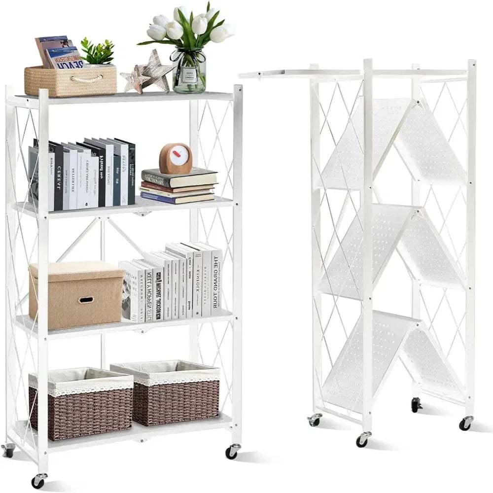 4 Layer Foldable Trolley Rack, Kitchen Storage Rack with Wheels