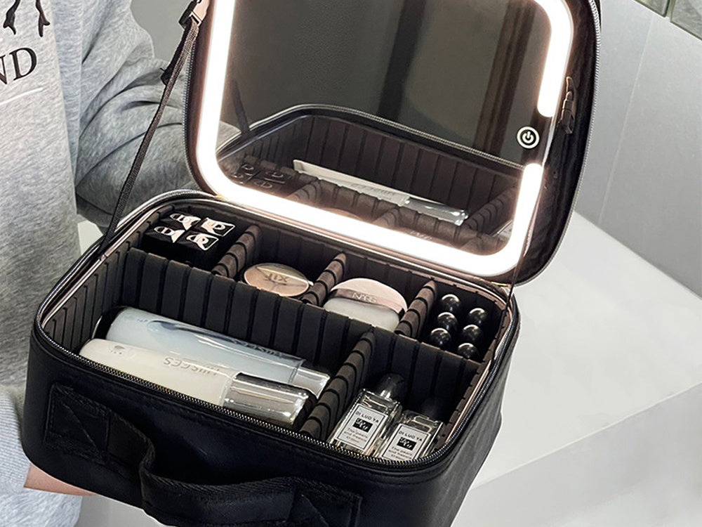 Makeup Case with LED Mirror,Travel Makeup Cosmetic Organizer Bag with LED Mirror