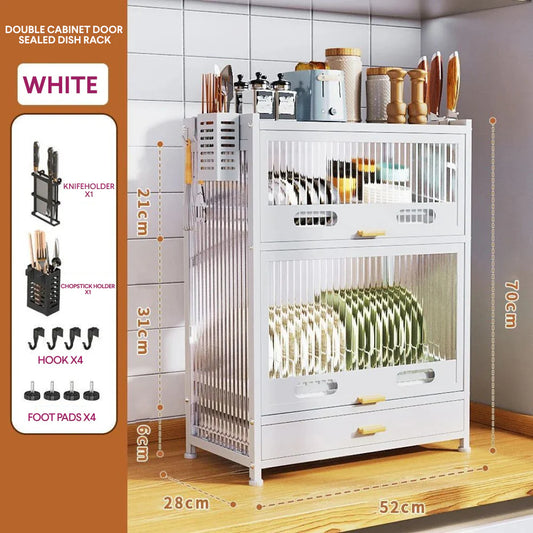 Dish Drying Rack with Drawer , Countertop Dish Storage Cabinet with Drawers