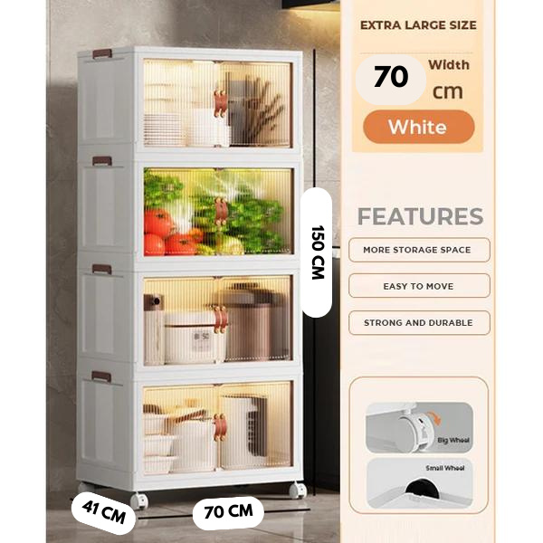 خزانة تخزين قابلة للطي 4 طبقات، خزانة تخزين محمولة قابلة للتكديس بعجلات متحركة