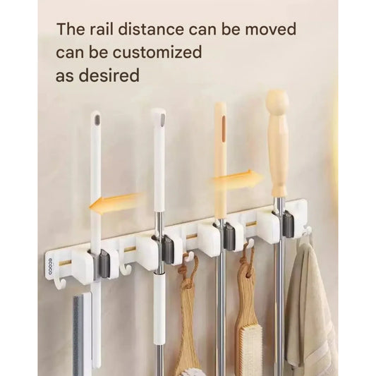Adhesive Mop & Broom Holder, Wall-Mounted Cleaning Tool Hanger