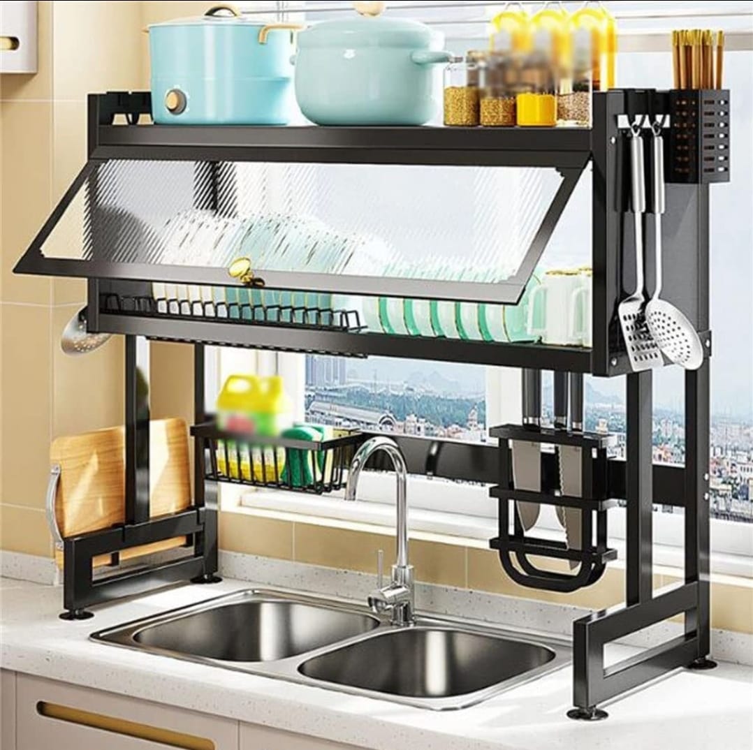 3 Tier Dish Rack Double Sink, Sink Rack with Door happyhome