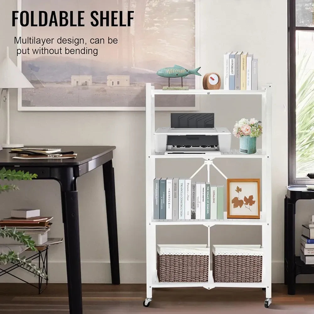 4 Layer Foldable Trolley Rack, Kitchen Storage Rack with Wheels