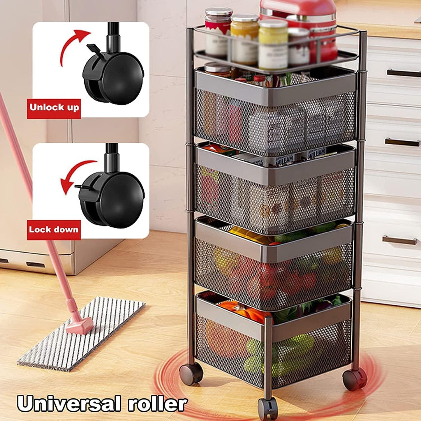 4 Layer Box Type Rotating Shelf, Rotating Kitchen Storage Rack Square happyhome