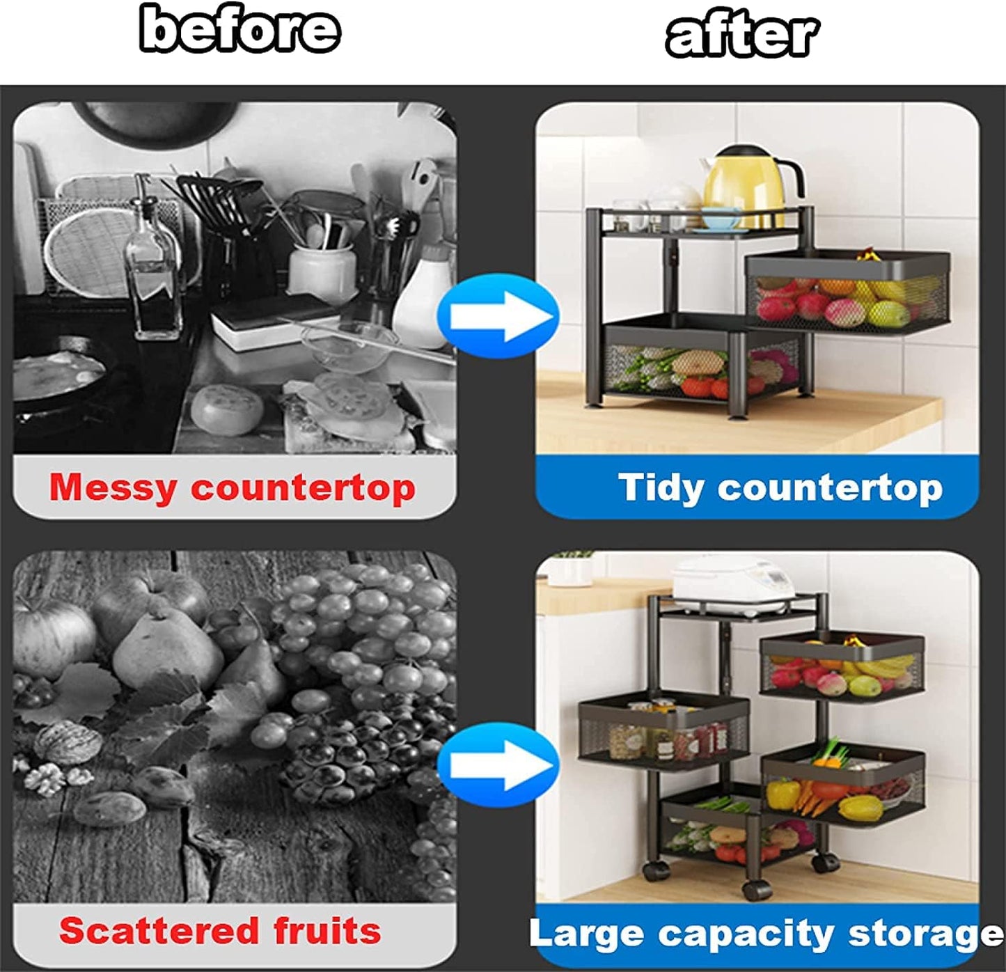 4 Layer Box Type Rotating Shelf, Rotating Kitchen Storage Rack Square happyhome