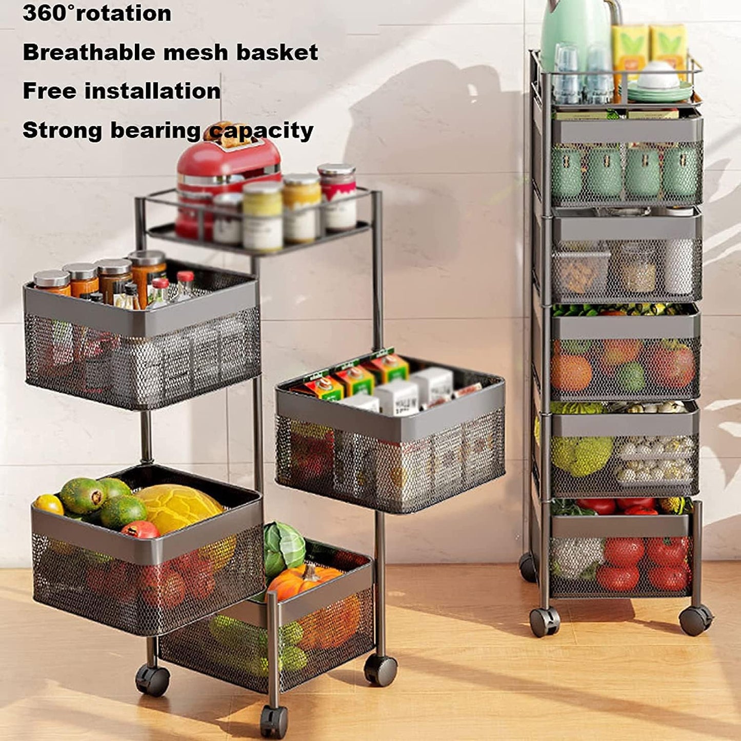 4 Layer Box Type Rotating Shelf, Rotating Kitchen Storage Rack Square happyhome