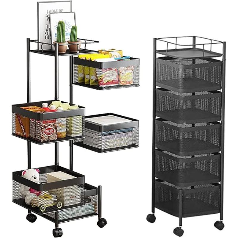 5 Layer Box type Rotating Shelf, 5 Tier Square Storage Rack with Wheels happyhome