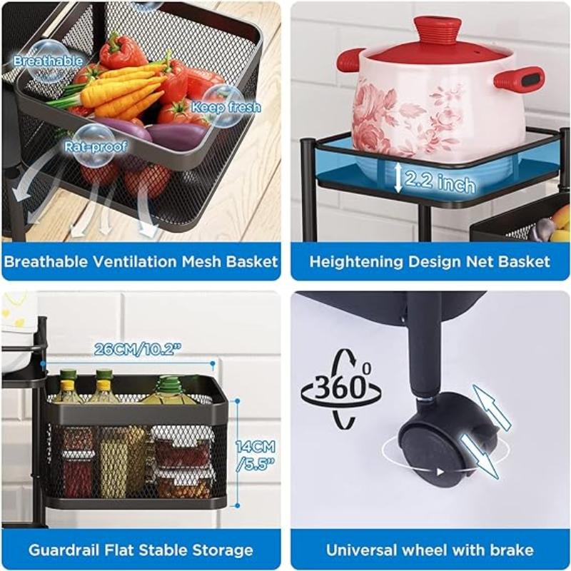 5 Layer Box type Rotating Shelf, 5 Tier Square Storage Rack with Wheels happyhome