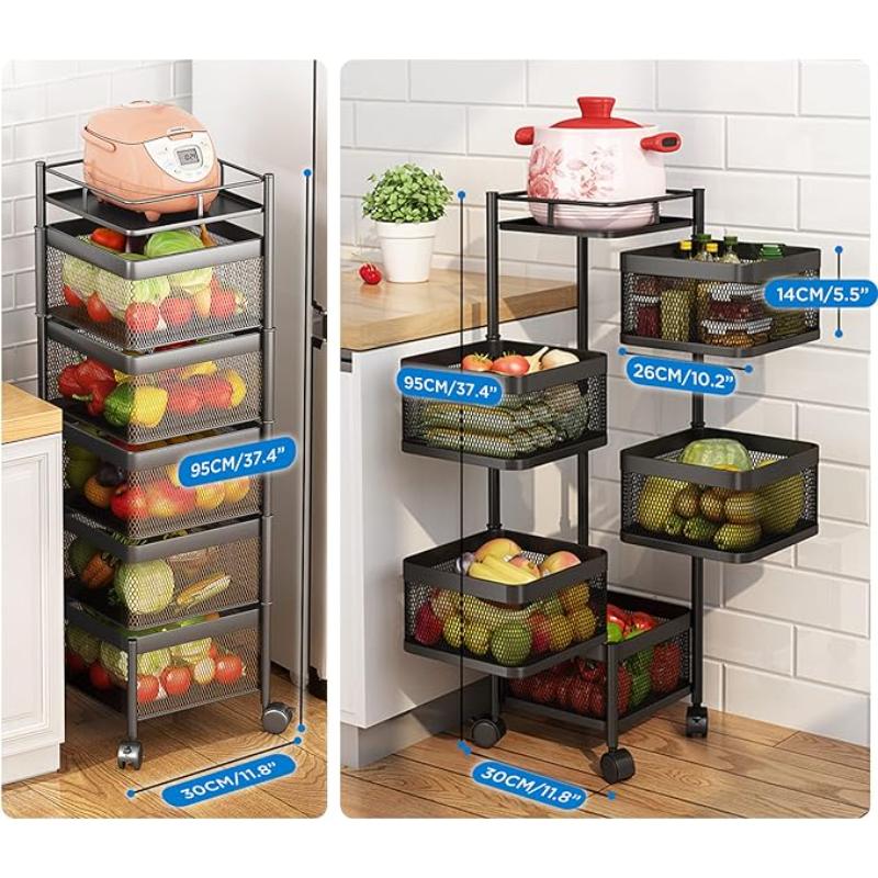 5 Layer Box type Rotating Shelf, 5 Tier Square Storage Rack with Wheels happyhome