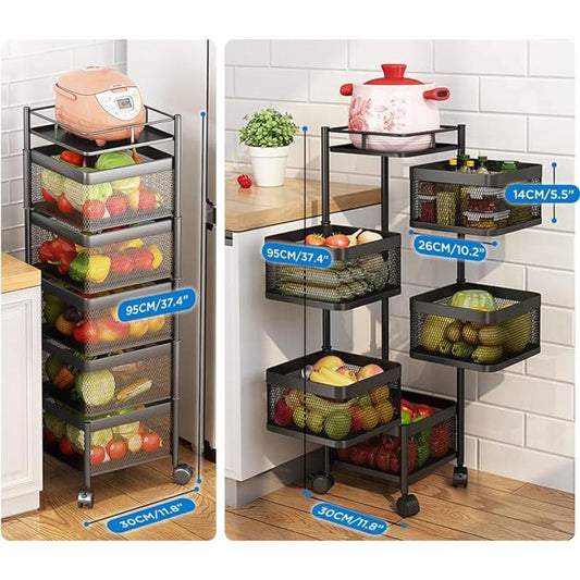 5 Layer Box type Rotating Shelf, 5 Tier Square Storage Rack with Wheels happyhome