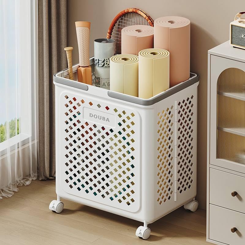 Foldable Laundry Basket with Wheels, Laundry Basket Bathroom Storage Organizer