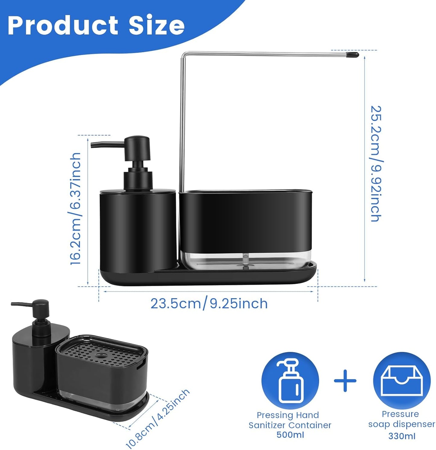 2 in 1 Soap Dispenser with Towel Holder,2-in-1 Kitchen Soap Dispenser with Sponge Holder