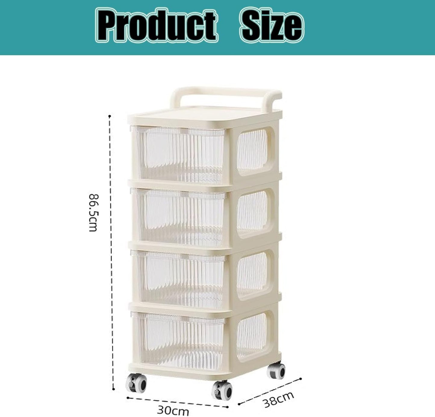 4-Layer Rolling Storage Cabinet, Plastic Drawer Trolley Organizer