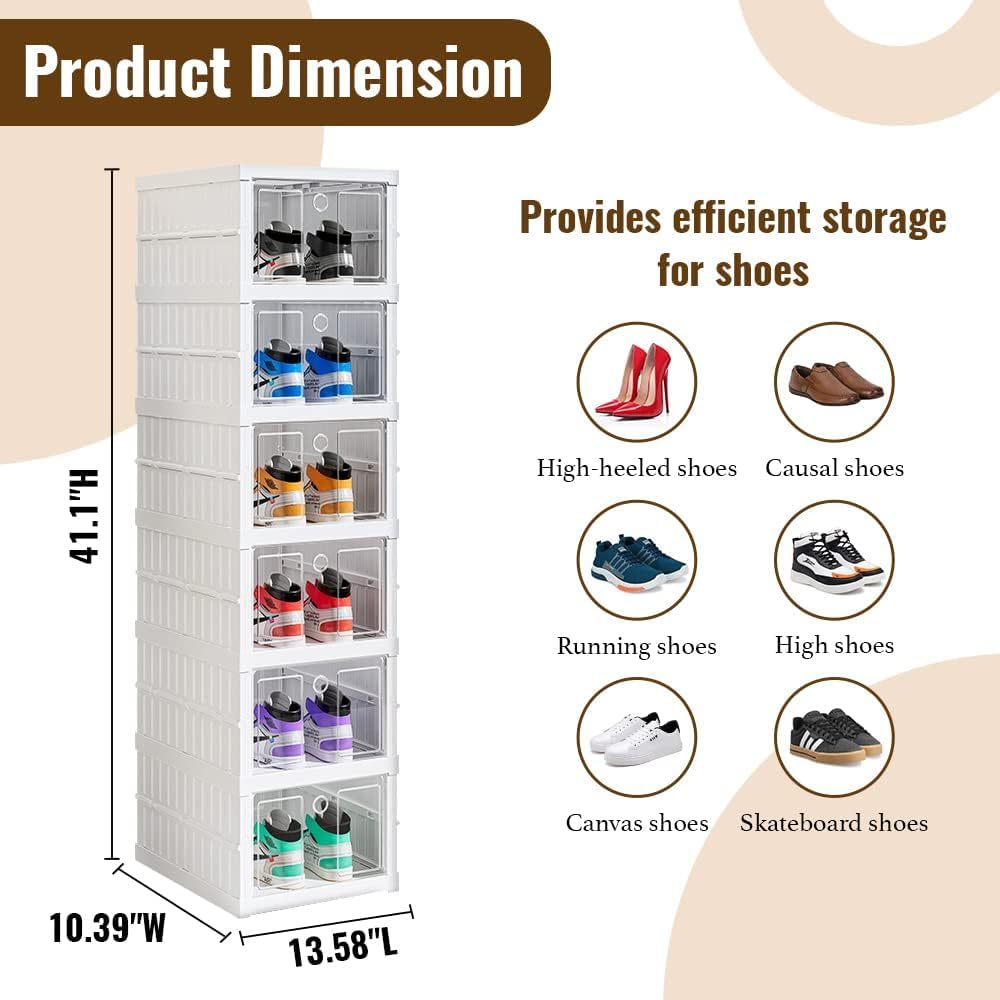 6-Tier Foldable Shoe Storage Cabinet, Foldable Shoe Rack Organizer