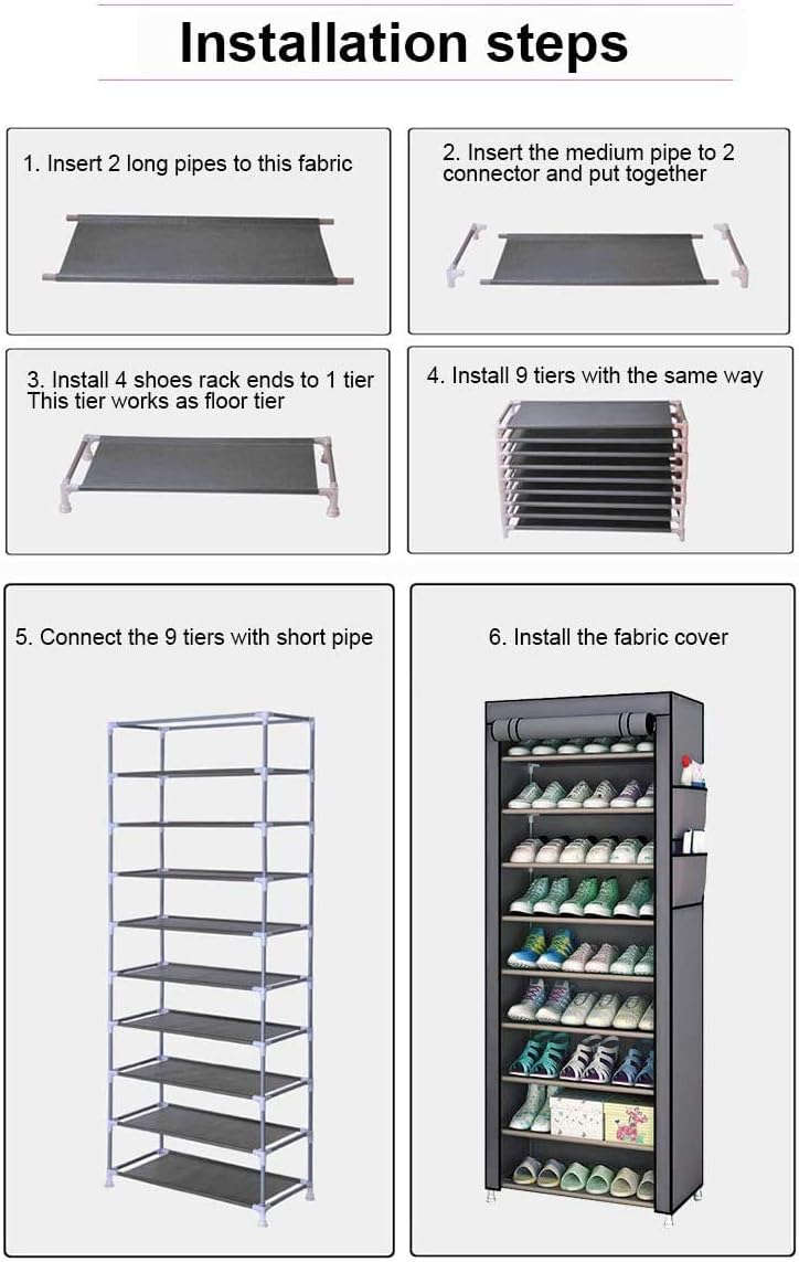 10 Layer Zipper Shoe Rack, Fabric Shoe Rack with Zipper