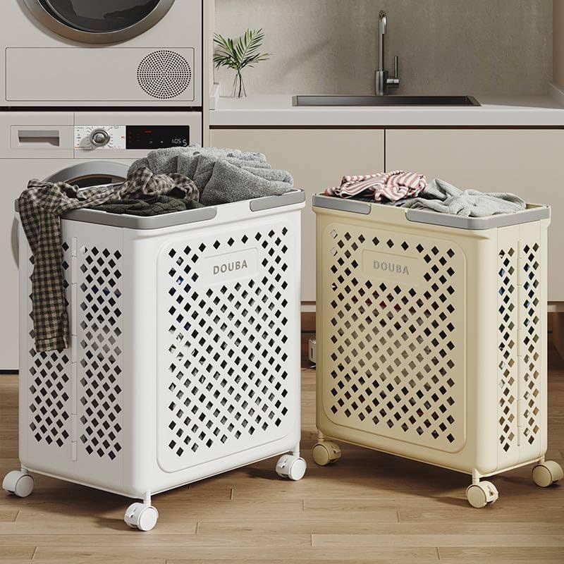 Foldable Laundry Basket with Wheels, Laundry Basket Bathroom Storage Organizer