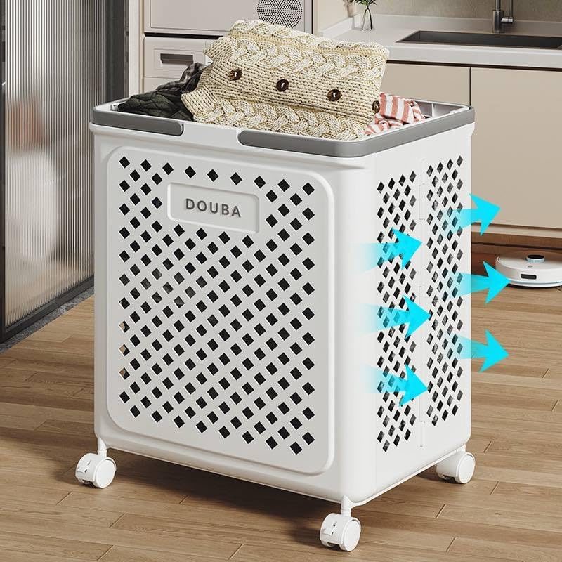 Foldable Laundry Basket with Wheels, Laundry Basket Bathroom Storage Organizer