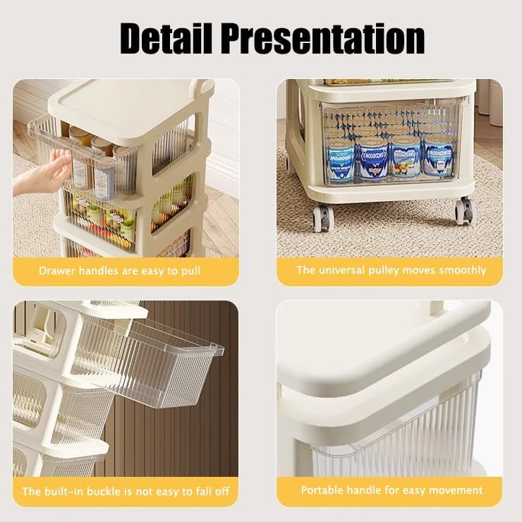 4-Layer Rolling Storage Cabinet, Plastic Drawer Trolley Organizer