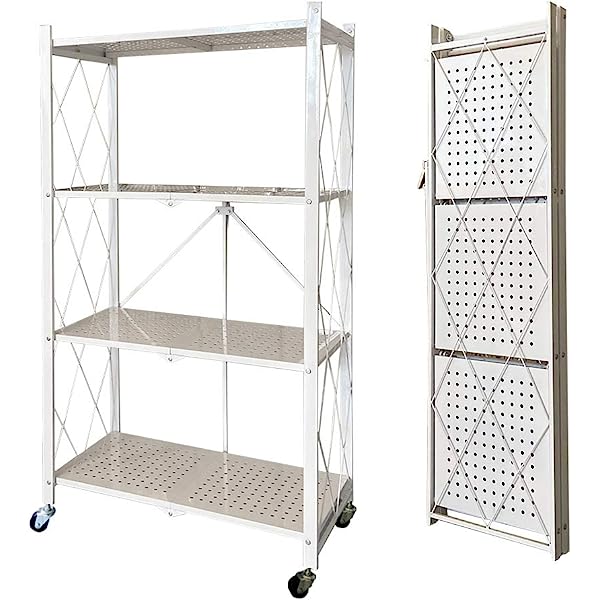 4 Layer Foldable Trolley Rack, Kitchen Storage Rack with Wheels