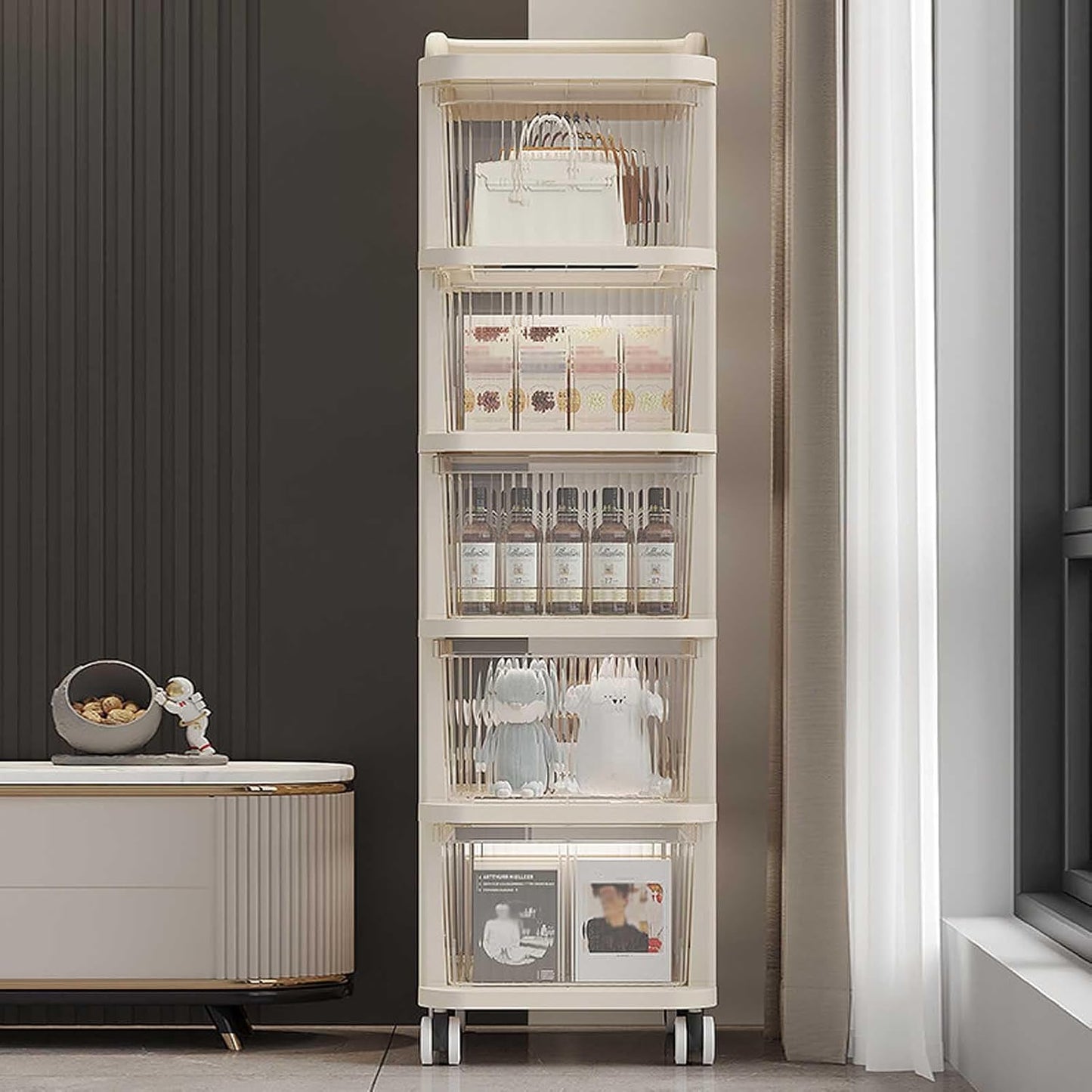 Plastic Storage Trolley with Wheels, 5 Layer Plastic Drawer Storage Cabinet