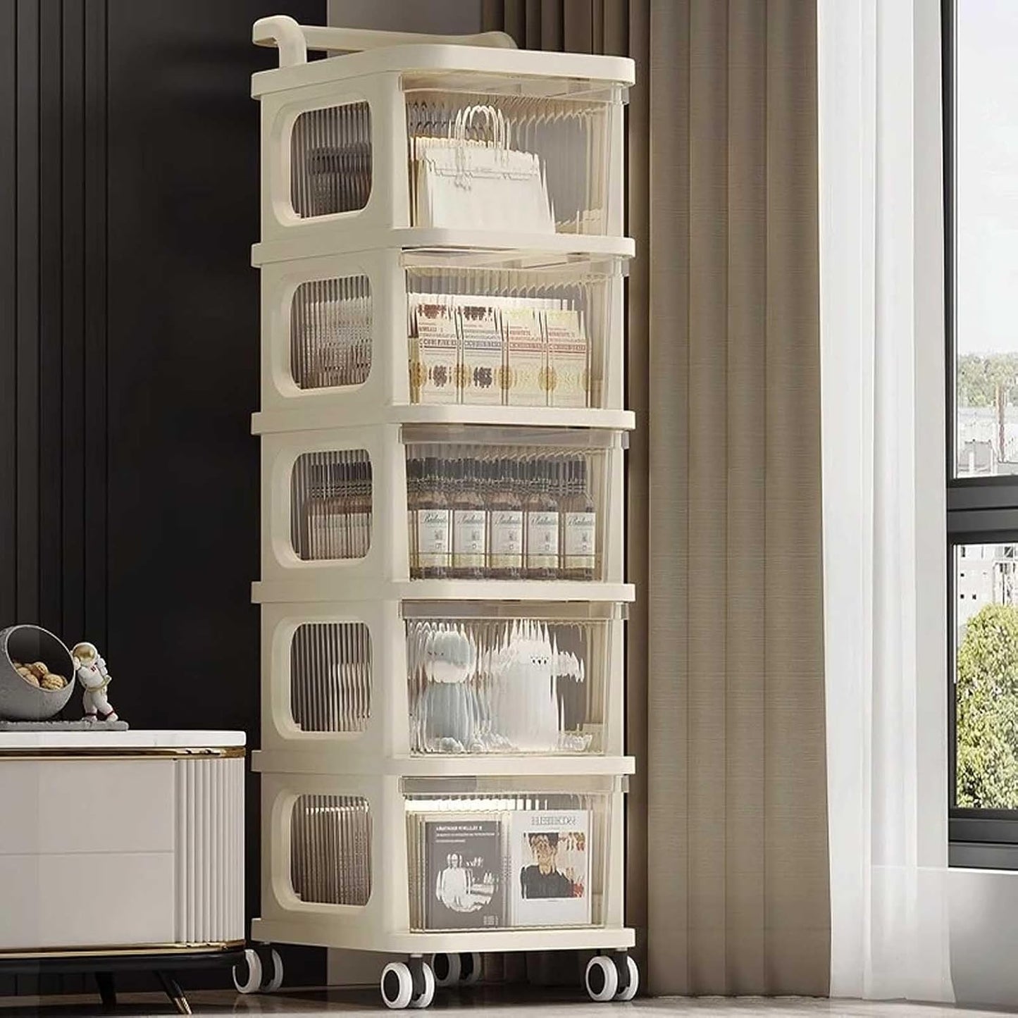 Plastic Storage Trolley with Wheels, 5 Layer Plastic Drawer Storage Cabinet