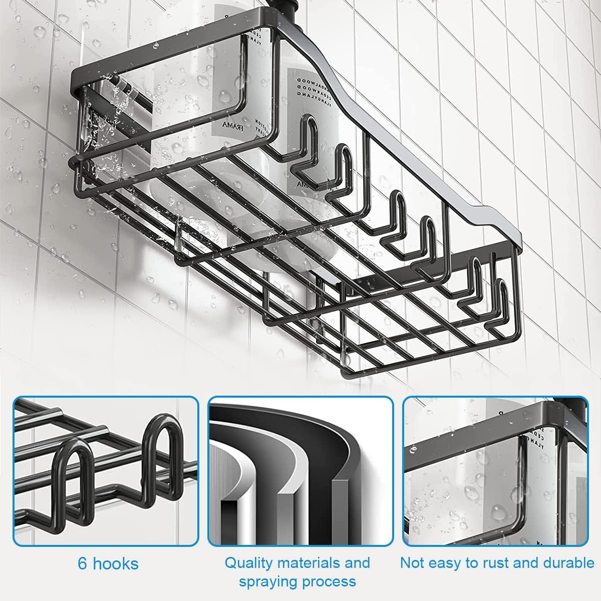 Rust-Proof 5-Pack Shower Caddy Set, 5-Piece Adhesive Shower Caddy Set – Stainless Steel