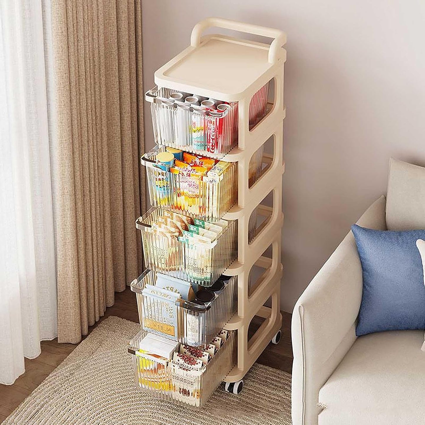 Plastic Storage Trolley with Wheels, 5 Layer Plastic Drawer Storage Cabinet