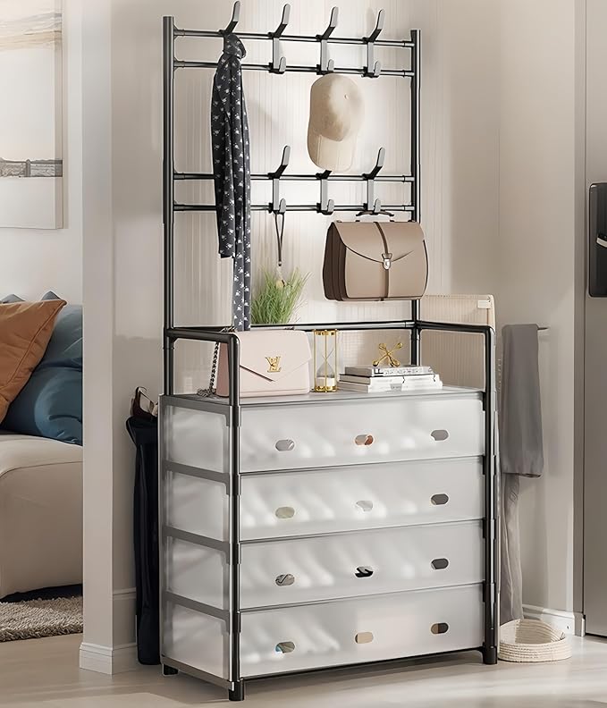 Shoe and Hat Rack with Door, 5 Tier Shoe Rack with Covers