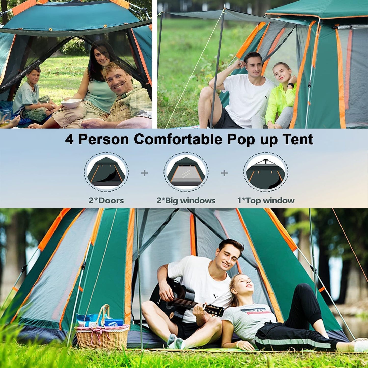 Waterproof Family Camping Tent, Automatic Pop-Up Tent