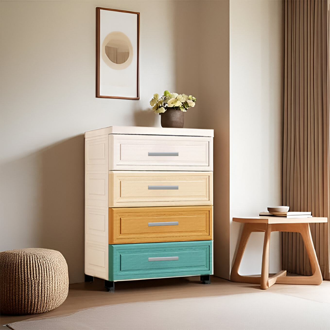 Plastic Drawer Organizer, Multi-Color Storage Cabinet 4 tier
