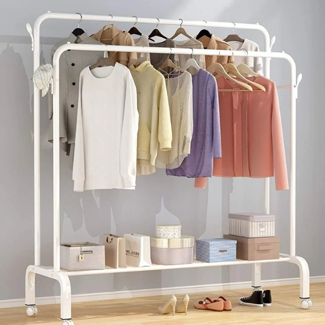 Garment Rack with Wheels, Double Pole Clothes Hanger