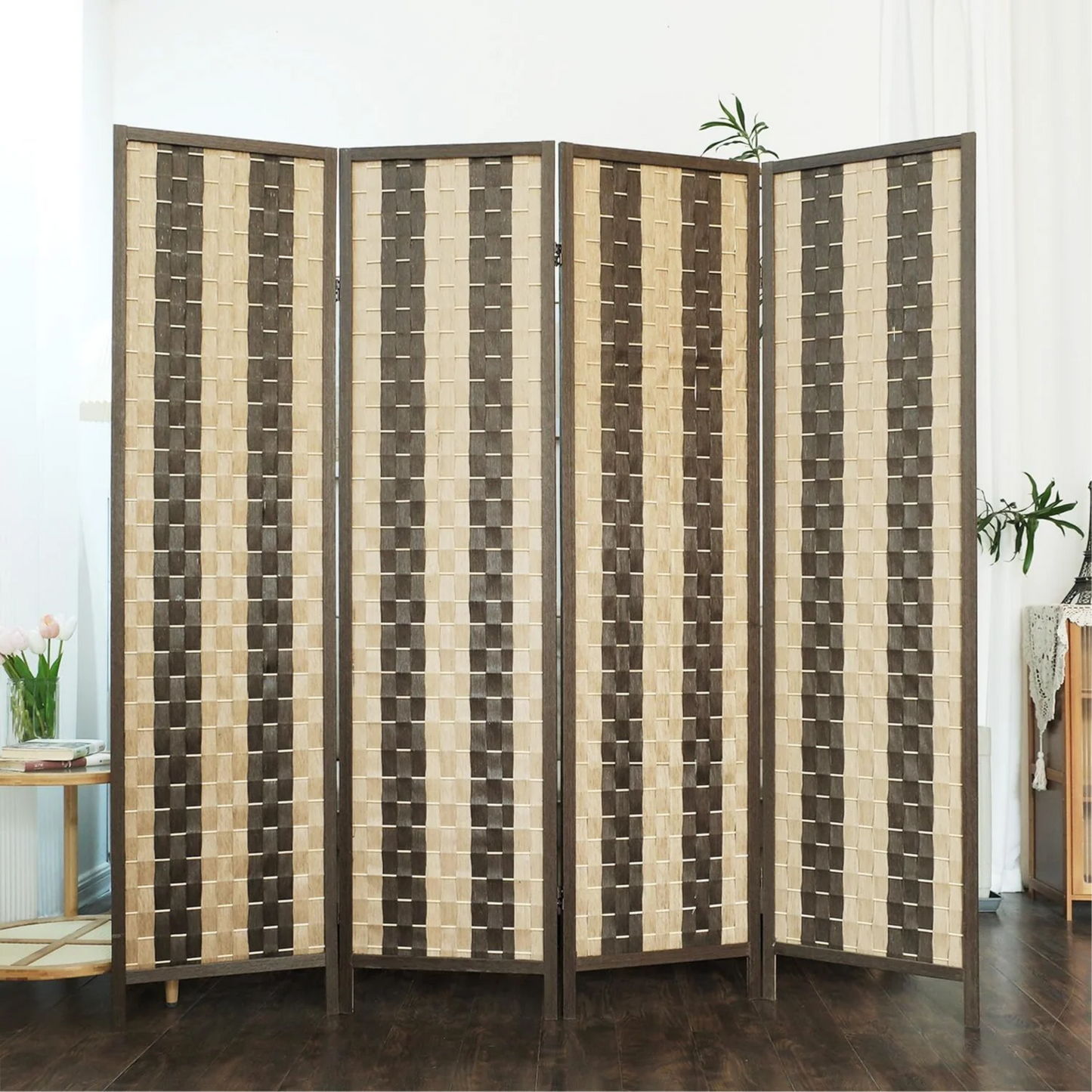 Foldable Wooden Room Divider, Double-Sided Room Divider Screen