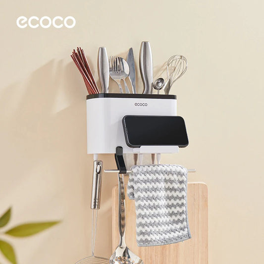 Wall-Mounted Utensil Holder , Kitchen Storage Rack with Knife & Towel Holder