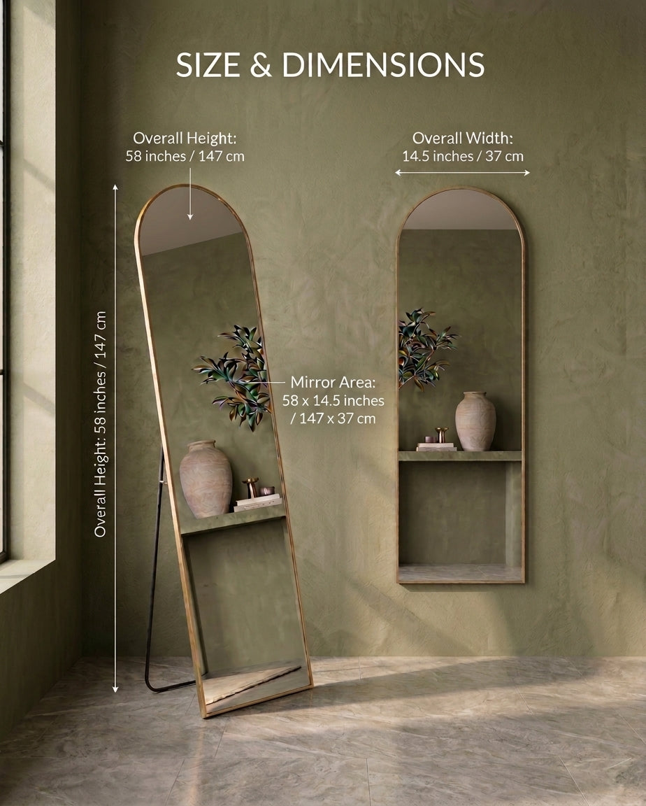 Full Length Mirror Arched Gold Frame, Full Length Mirror