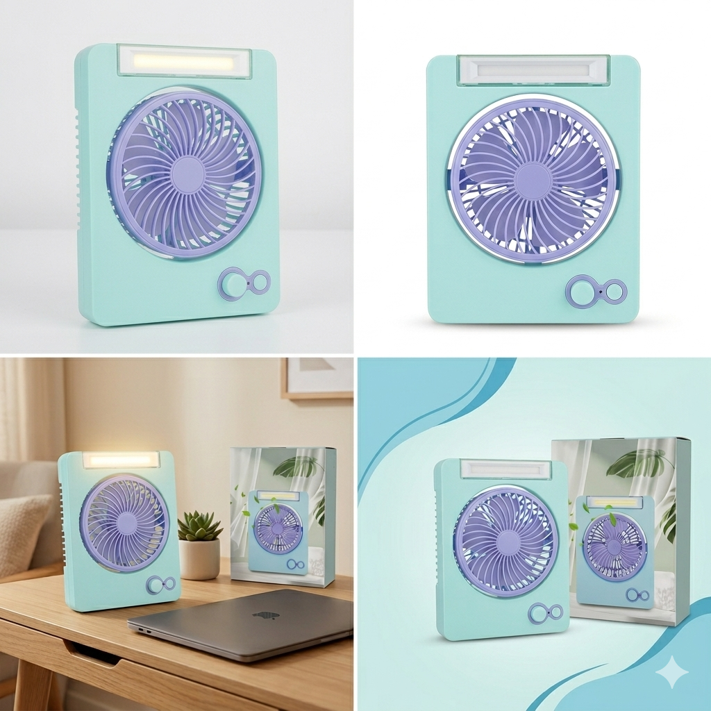 Table Fan with Light, LED Fan