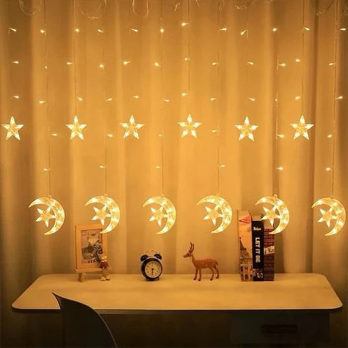 Led Moon Curtain String Lights,LED Star and Moon String Ramadan Decorative Lights - 3.5M