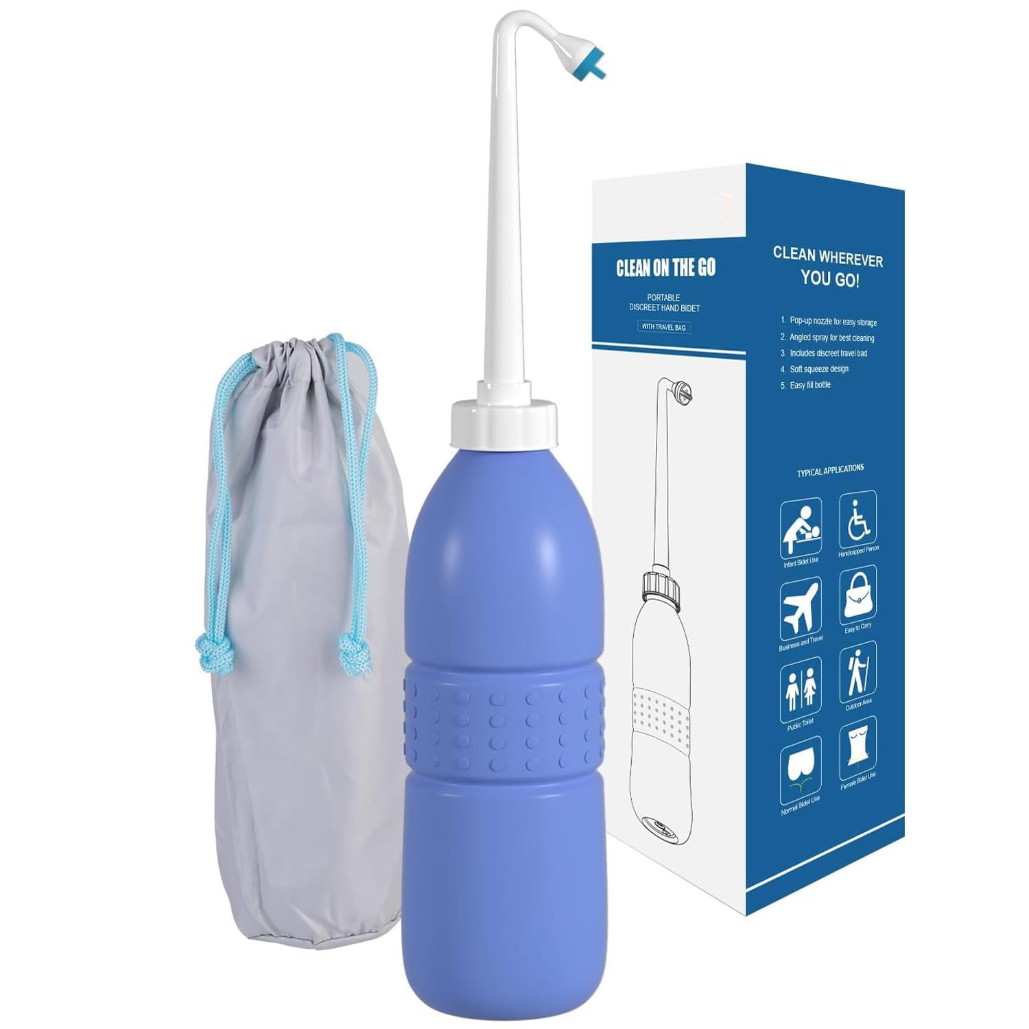 Orca Portable Travel Bidet – Electric Handheld Sprayer With 500ml Bottle & 2L Pouch, USB Rechargeable For Camping, Baby Care & Personal Hygiene