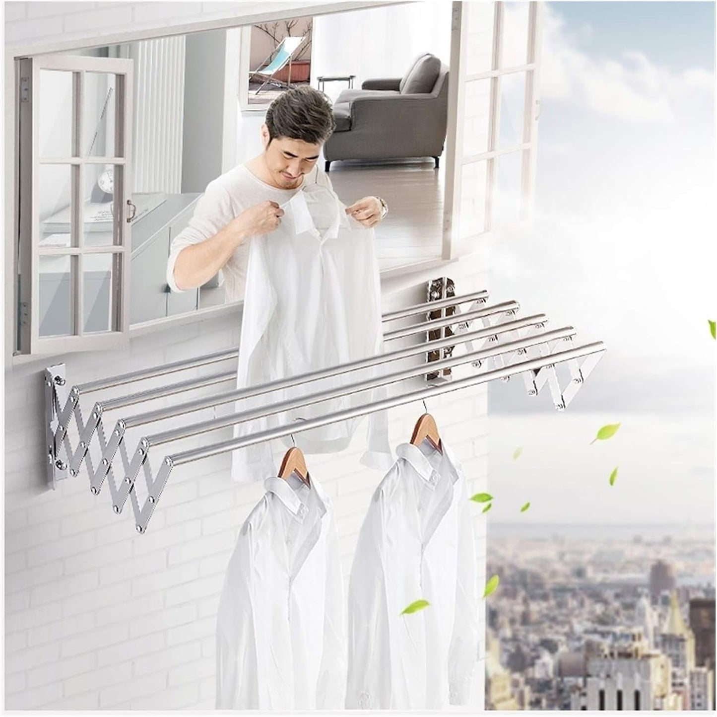 W Type Clothes Drying Rack Wall Mounted , Extendable Drying Rack For Clothes happyhome