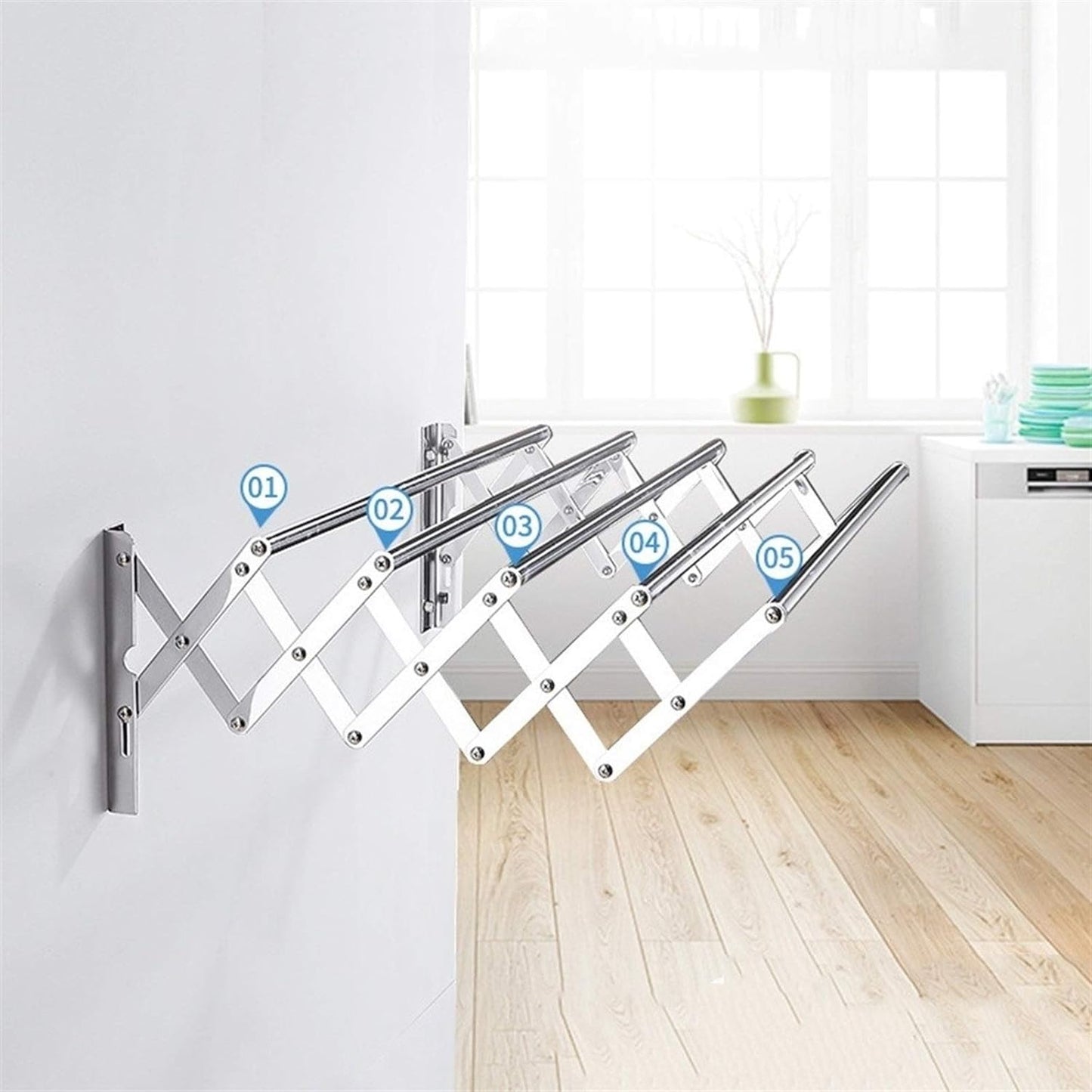 W Type Clothes Drying Rack Wall Mounted , Extendable Drying Rack For Clothes happyhome