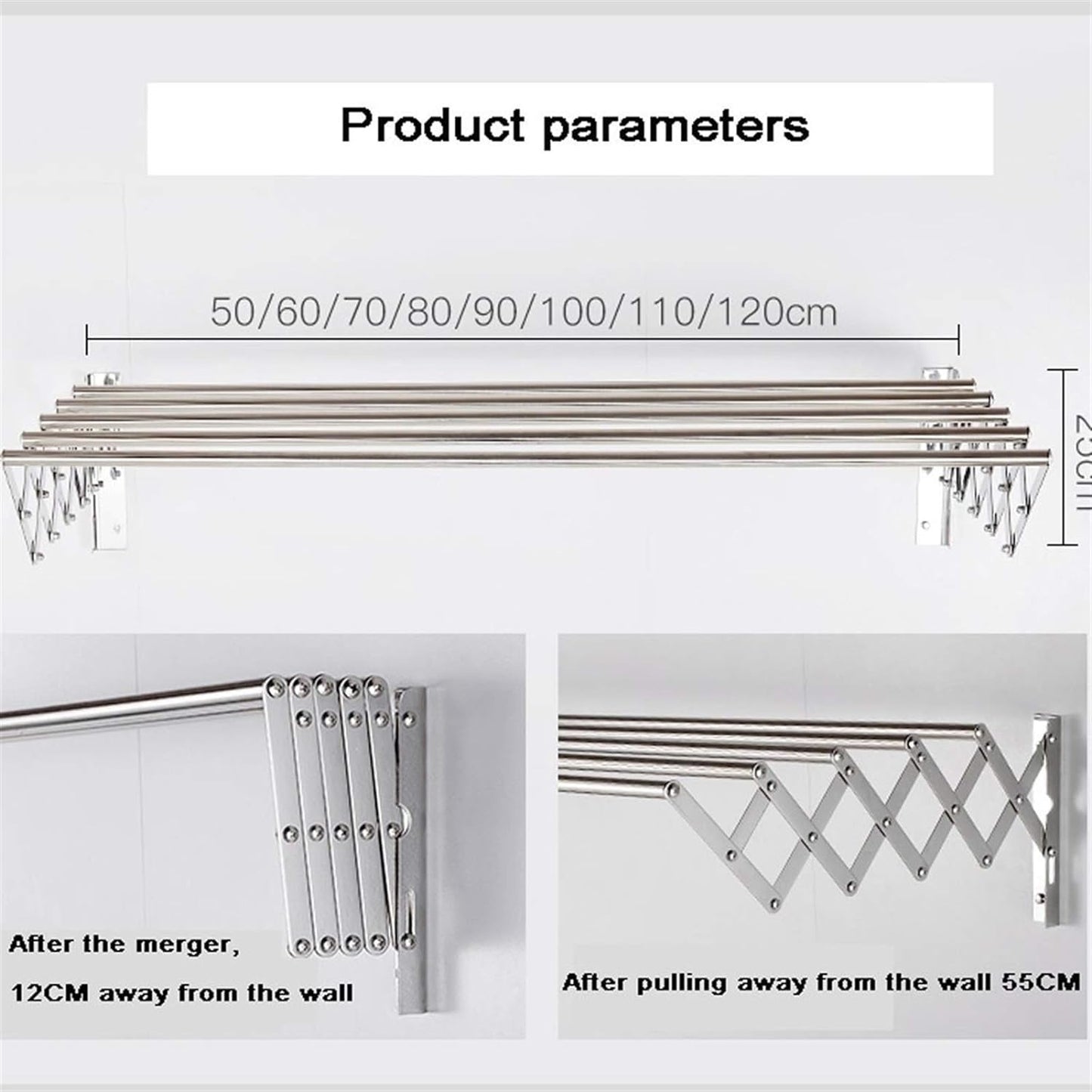 W Type Clothes Drying Rack Wall Mounted , Extendable Drying Rack For Clothes happyhome
