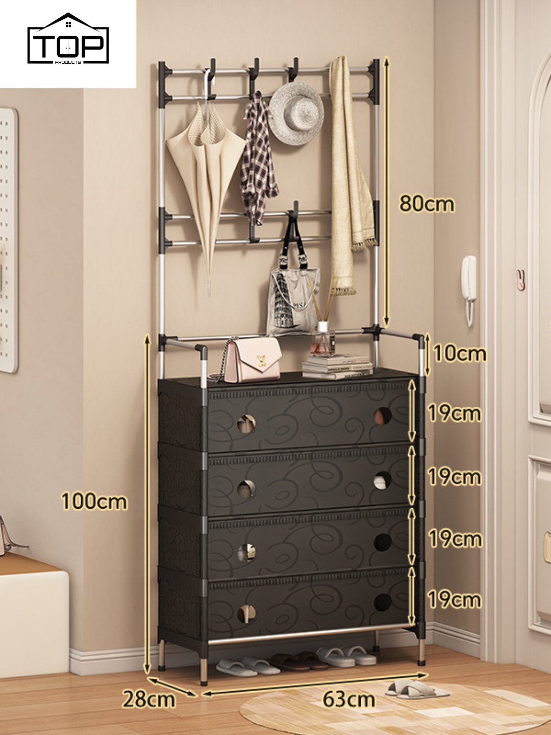 Shoe and Hat Rack with Door, 5 Tier Shoe Rack with Covers