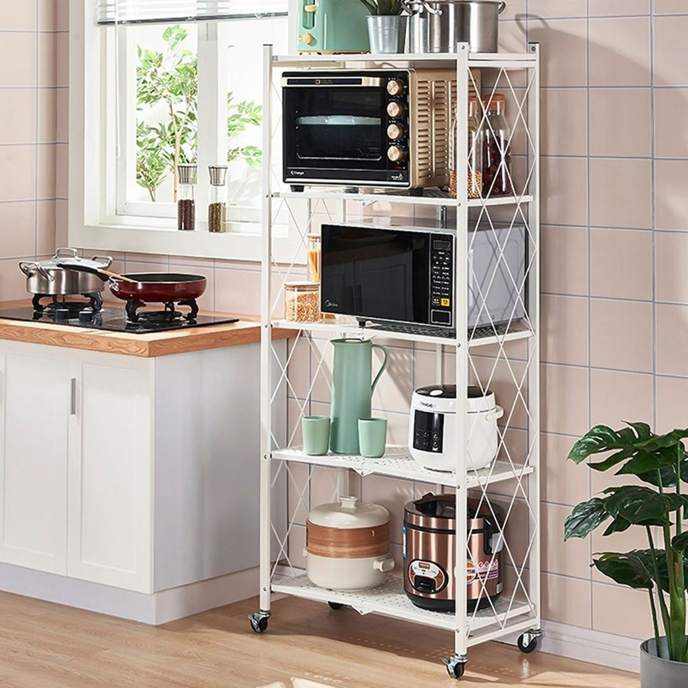 5 Layer Foldable Trolley Rack ,Folding Shelf for Kitchen