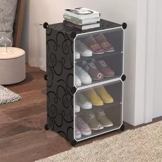 1 Column 4 Layer Shoe Rack, Dustproof Shoes Cabinet with Doors happyhome