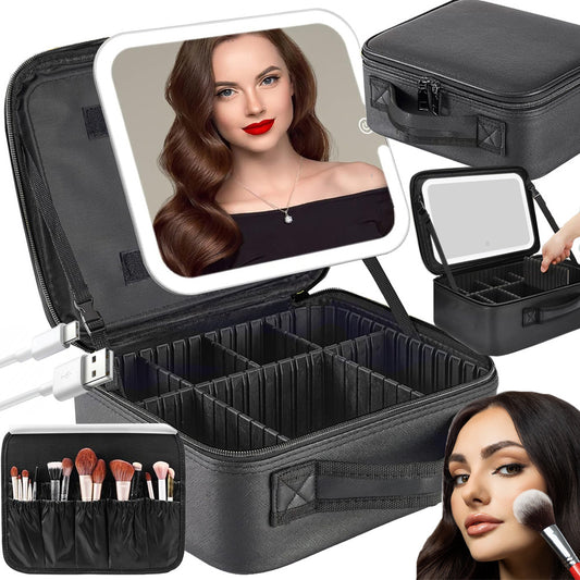 Makeup Case with LED Mirror,Travel Makeup Cosmetic Organizer Bag with LED Mirror