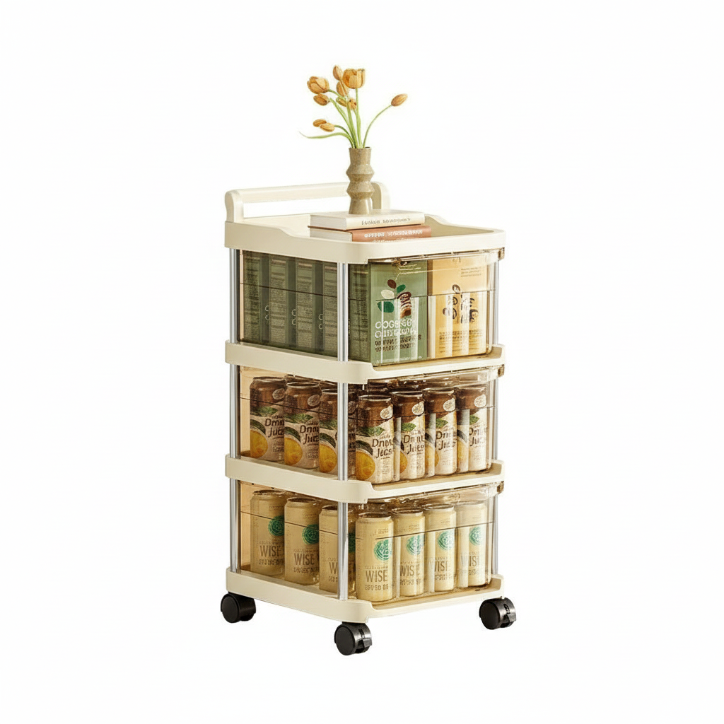 Plastic Drawer Organizer with Wheels, Multilayer Rolling Storage Cabinet