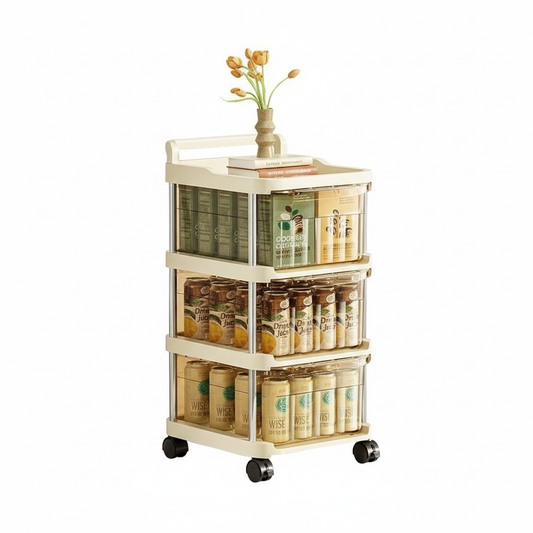 Plastic Drawer Organizer with Wheels, Multilayer Rolling Storage Cabinet