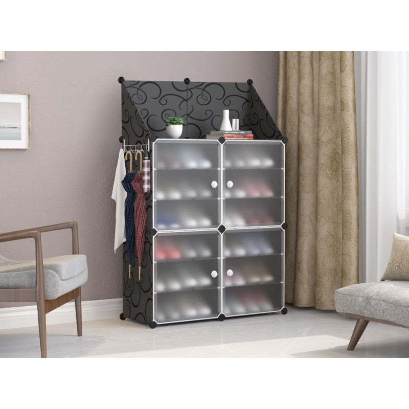 2 Column 4 Door Shoe Rack, 7 Layer, Dust proof Shoe Cabinet with Doors happyhome