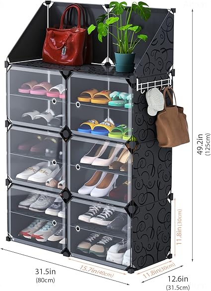 2 Column 7 Layer 6 Door Shoe Rack , Portable Plastic Shoe Rack with Door happyhome