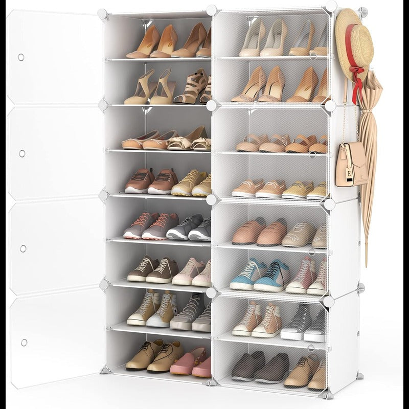 2 Column 8 Layer 8 Door Shoe Rack, Portable Shoe Rack with Door happyhome