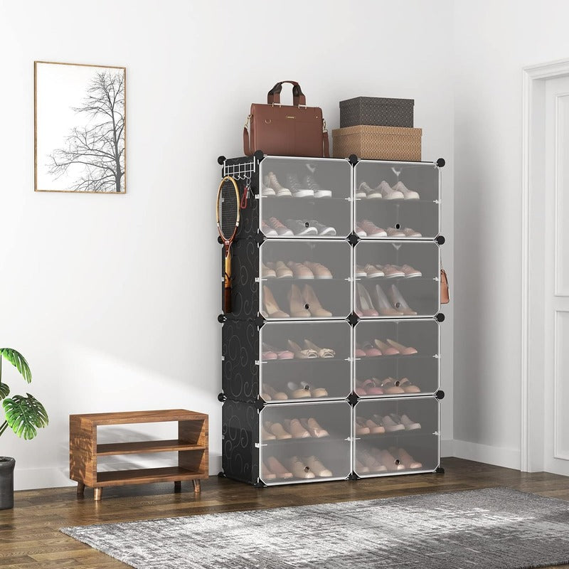 2 Column 8 Layer 8 Door Shoe Rack, Portable Shoe Rack with Door happyhome